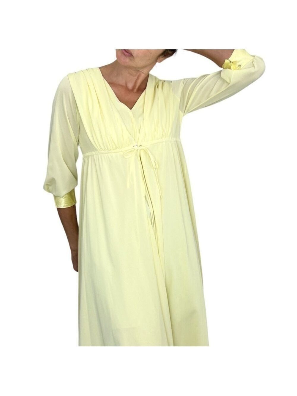 Vintage 60s 70s Cahill Montreal yellow nylon peignoir robe night gown set